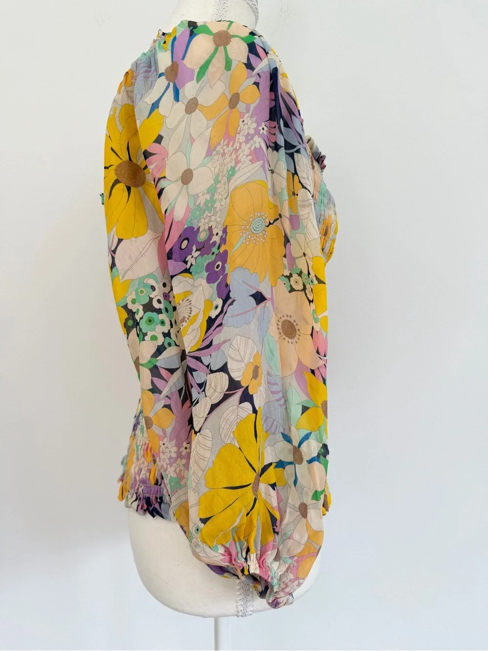 SHOSHANNA CECE TOP Floral Sheer Yellow Purple Size Medium